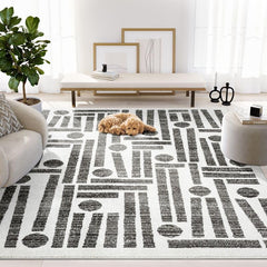 Cream & Grey Geometric Area Rug