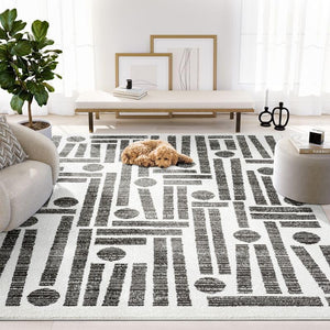 Cream & Grey Geometric Area Rug