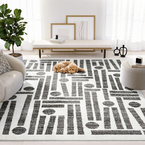Cream & Grey Geometric Area Rug