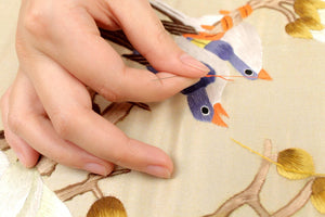 Handmade Silk Embroidery Framed Wall Art – Red Crowned Cranes & Cherry Blossoms
