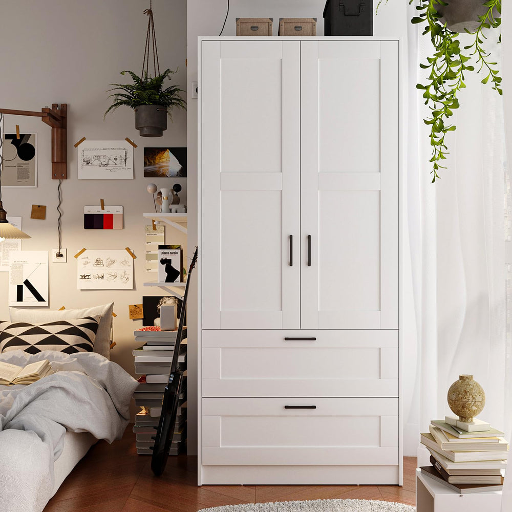 Freestanding Wardrobe Closet with 2 Doors & Drawers