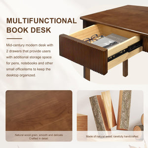 Mid-Century Modern Solid Wood Writing Desk with 2 Drawers