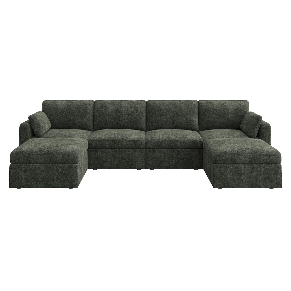 U-Shaped Modular Sectional Sofa with Storage Seats & Ottoman
