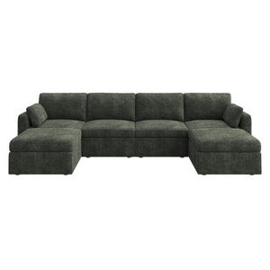 U-Shaped Modular Sectional Sofa with Storage Seats & Ottoman