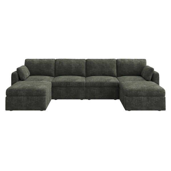 U-Shaped Modular Sectional Sofa with Storage Seats & Ottoman