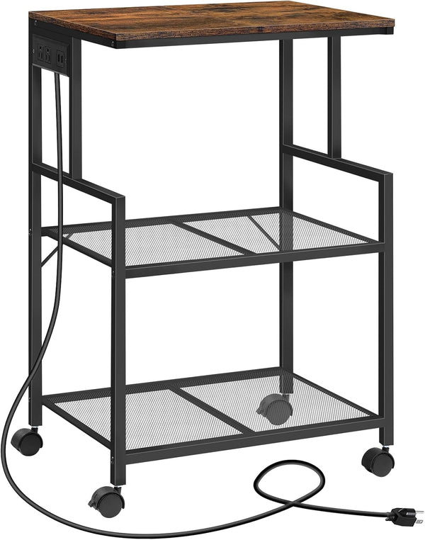 3-Tier Rolling Printer Stand with Charging Station
