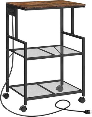 3-Tier Rolling Printer Stand with Charging Station
