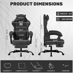 Gaming Chair with Footrest, Lumbar Support & Headrest Massage
