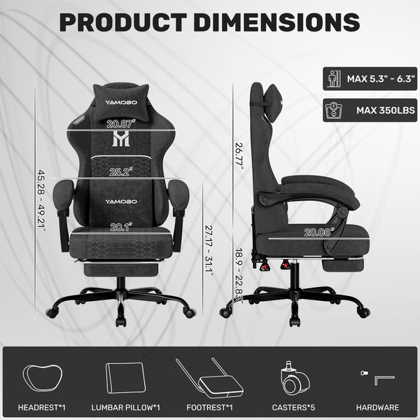 Gaming Chair with Footrest, Lumbar Support & Headrest Massage