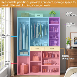 Wardrobe Closet with 2 Drawers, 10 Shelves & 2 Hanging Rods – 81" H