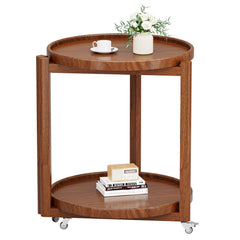Round Side Table with Wheels & Storage Shelf