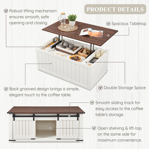 Lift Top Coffee Table with Sliding Barn Door