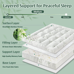 3 Inch Cooling Mattress Topper with Bamboo Viscose Cover & Memory Foam Fill