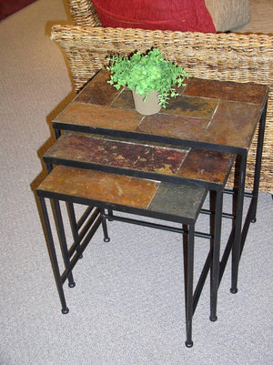 Slate Nesting Tables Set of 3 with Stone Top