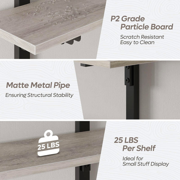 3-Tier Foldable Wall Mounted Floating Shelf with Industrial Metal Brackets