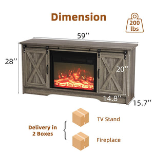 Farmhouse Fireplace TV Stand with Sliding Barn Door for 65" TVs