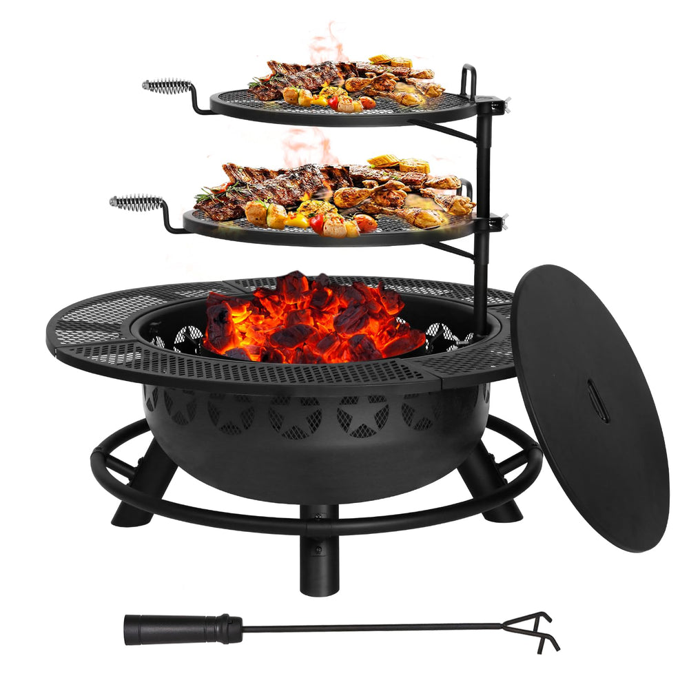 35 Inch Outdoor Wood Burning Fire Pit with Cooking Grate & Cover Lid