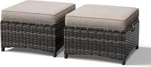 Outdoor Wicker Ottoman Set of 2 with Cushions