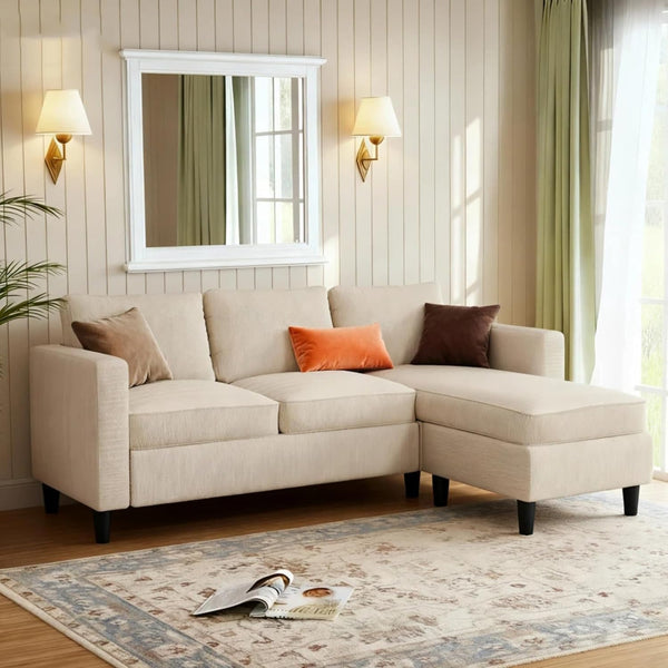 L-Shaped Sectional Sofa with Reversible Storage Ottoman