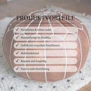 Moroccan Genuine Leather Pouf Ottoman – Cognac Brown