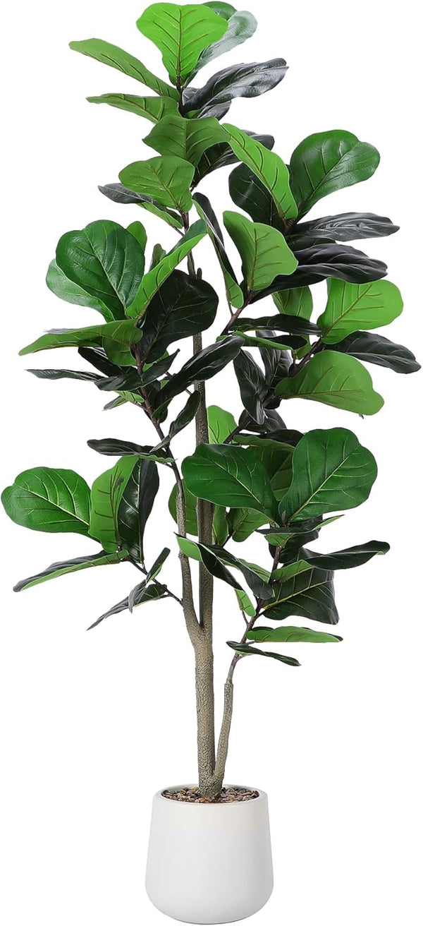 Artificial Fiddle Leaf Fig Tree with White Planter