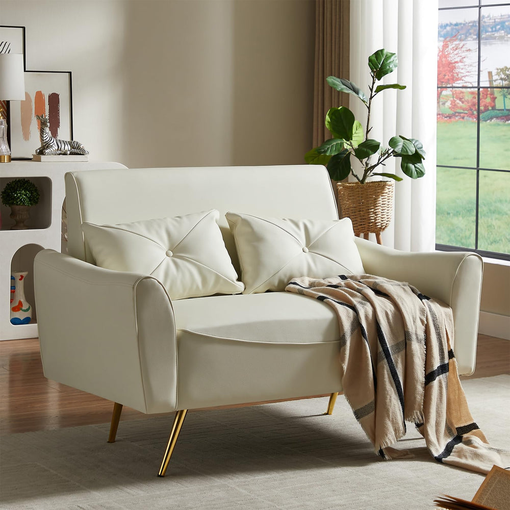 Faux Leather Loveseat Sofa with Pillows