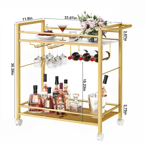 2-Tier Rolling Bar Cart with Wine Rack