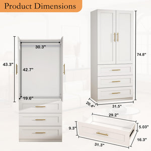 Wardrobe Closet with Hanging Rod and Drawers