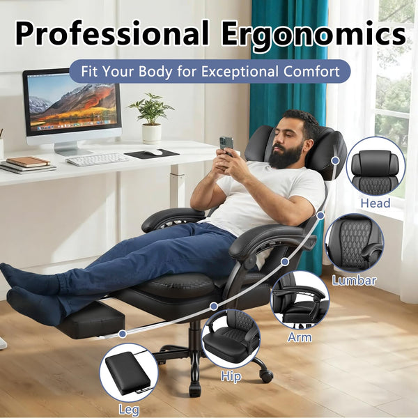 Ergonomic Executive Office Chair with Footrest — 400lbs Capacity