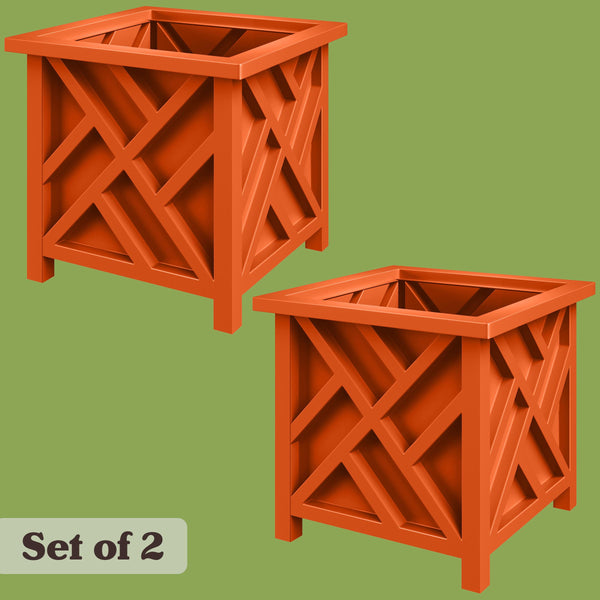 Large Square Outdoor Planter Box 2-Pack – 15.5" Lattice Design Flower Pots