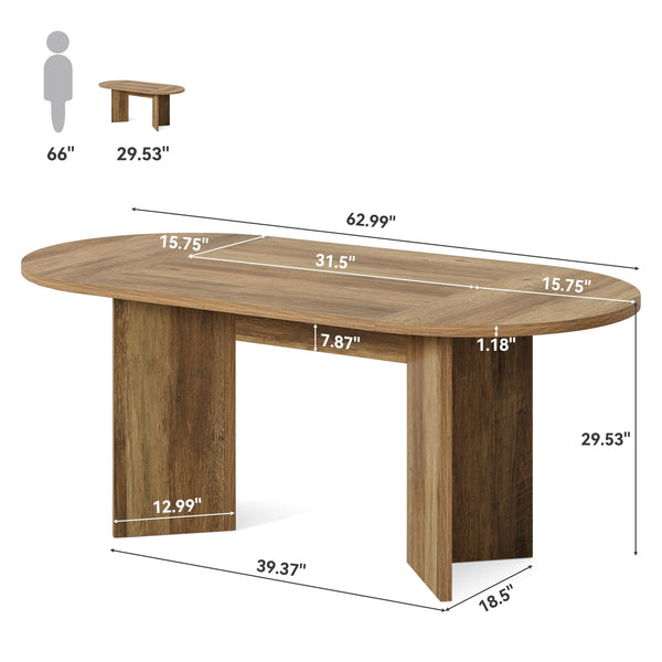 63-Inch Oval Farmhouse Dining Table with Metal Base