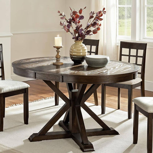 Round Extendable Dining Table with Pedestal Base – Walnut