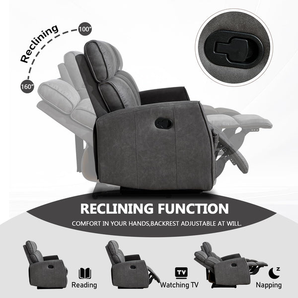 3-Seat Wall-Hugger Reclining Sofa – Grey Fabric