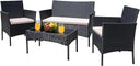 4-Piece Outdoor Wicker Patio Conversation Set with Cushions & Glass Table