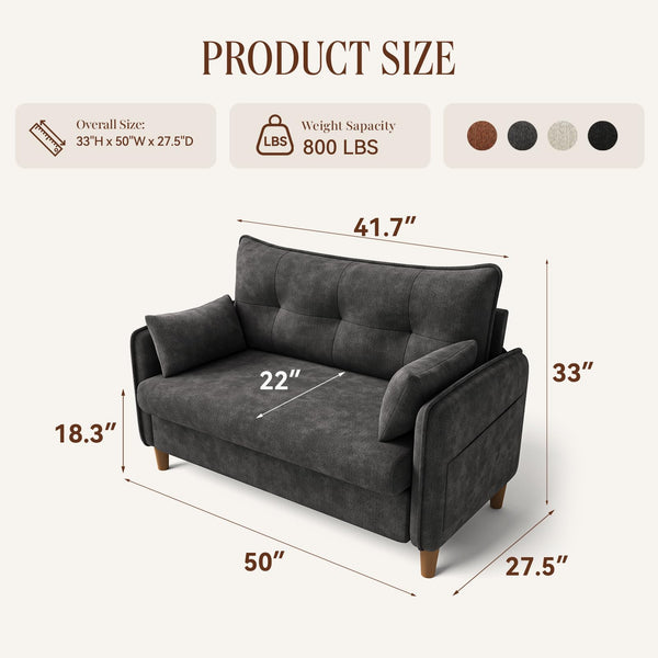 50" Tufted Loveseat Sofa for Small Spaces