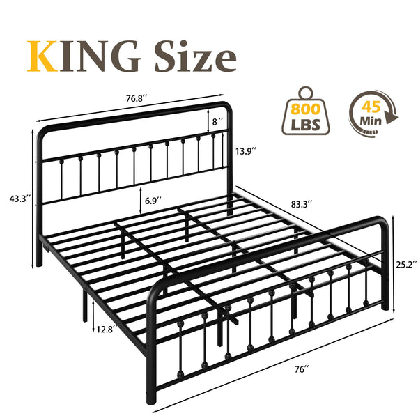 Metal Platform Bed Frame with LED Lights & Charging Station