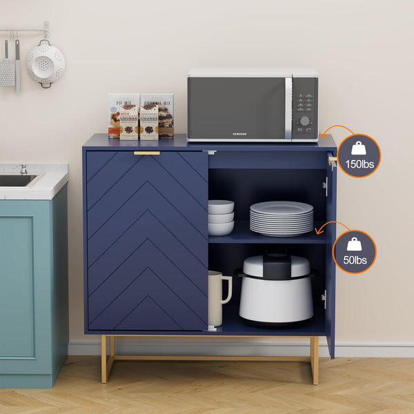 Herringbone Sideboard Buffet Cabinet with Storage – Navy Blue