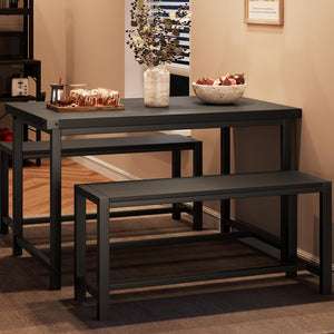 3-Piece Dining Table Set with 2 Benches