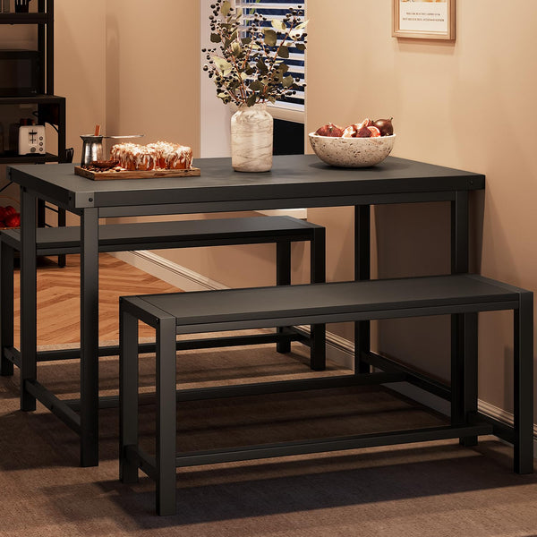 3-Piece Dining Table Set with 2 Benches