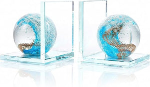 Glass Sea Wave Bookends Set of 2