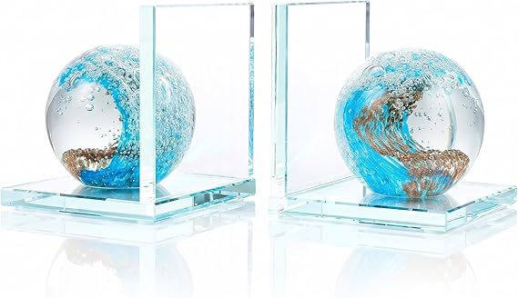 Glass Sea Wave Bookends Set of 2