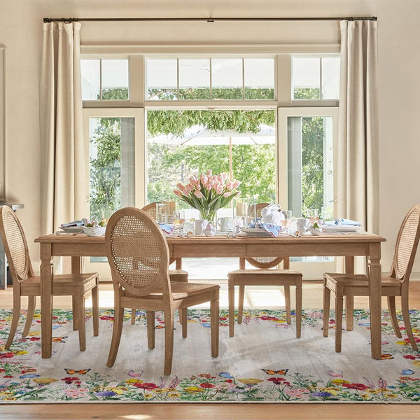 Spring Floral Washable Area Rug – Low Profile Indoor Rug