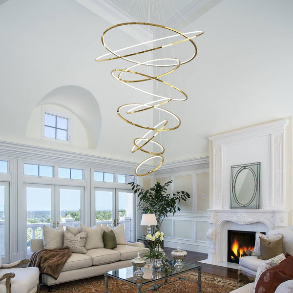9-Ring LED Pendant Chandelier with Remote Dimming – 55 Inch Multi-Ring Ceiling Light