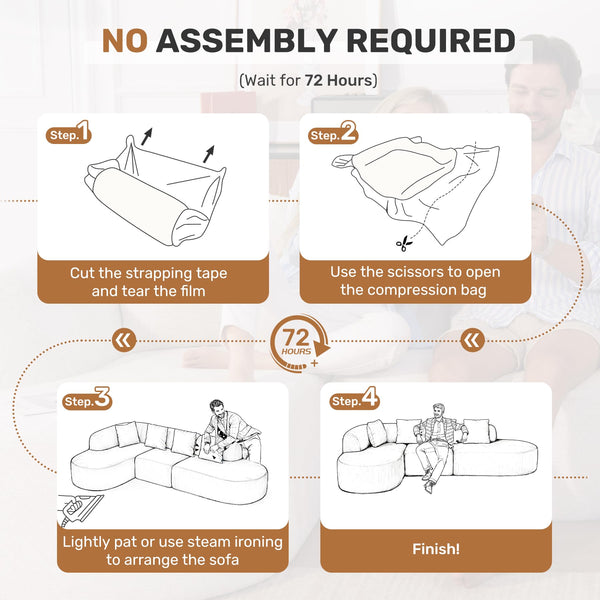 114" Curved Modular Sectional Sofa with Chaise, L-Shape, No Assembly