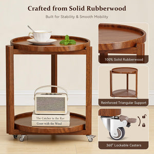 Round Side Table with Wheels & Storage Shelf