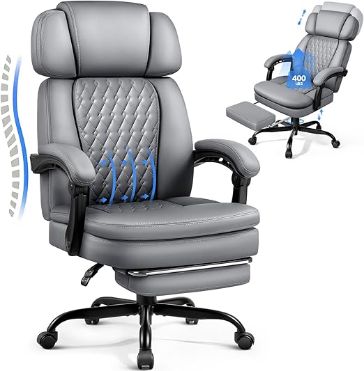 Big and Tall Office Chair 400 lbs with Footrest & Reclining