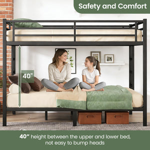 Queen Over Queen Bunk Bed – Heavy Duty Metal Frame with Guardrails & Ladders