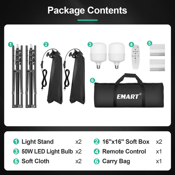 Softbox Photography Lighting Kit with LED Bulb & Remote Control