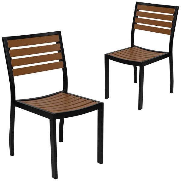 Outdoor Stackable Side Chair with Faux Teak Poly Slats