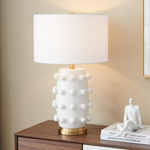Modern Ceramic Table Lamp with Spherical Orbs & Fabric Drum Shade